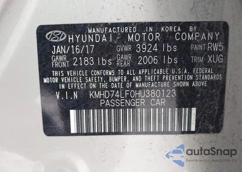 2017 Hyundai Elantra Se из США, поврежденный, VIN KMHD74LF0HU380123